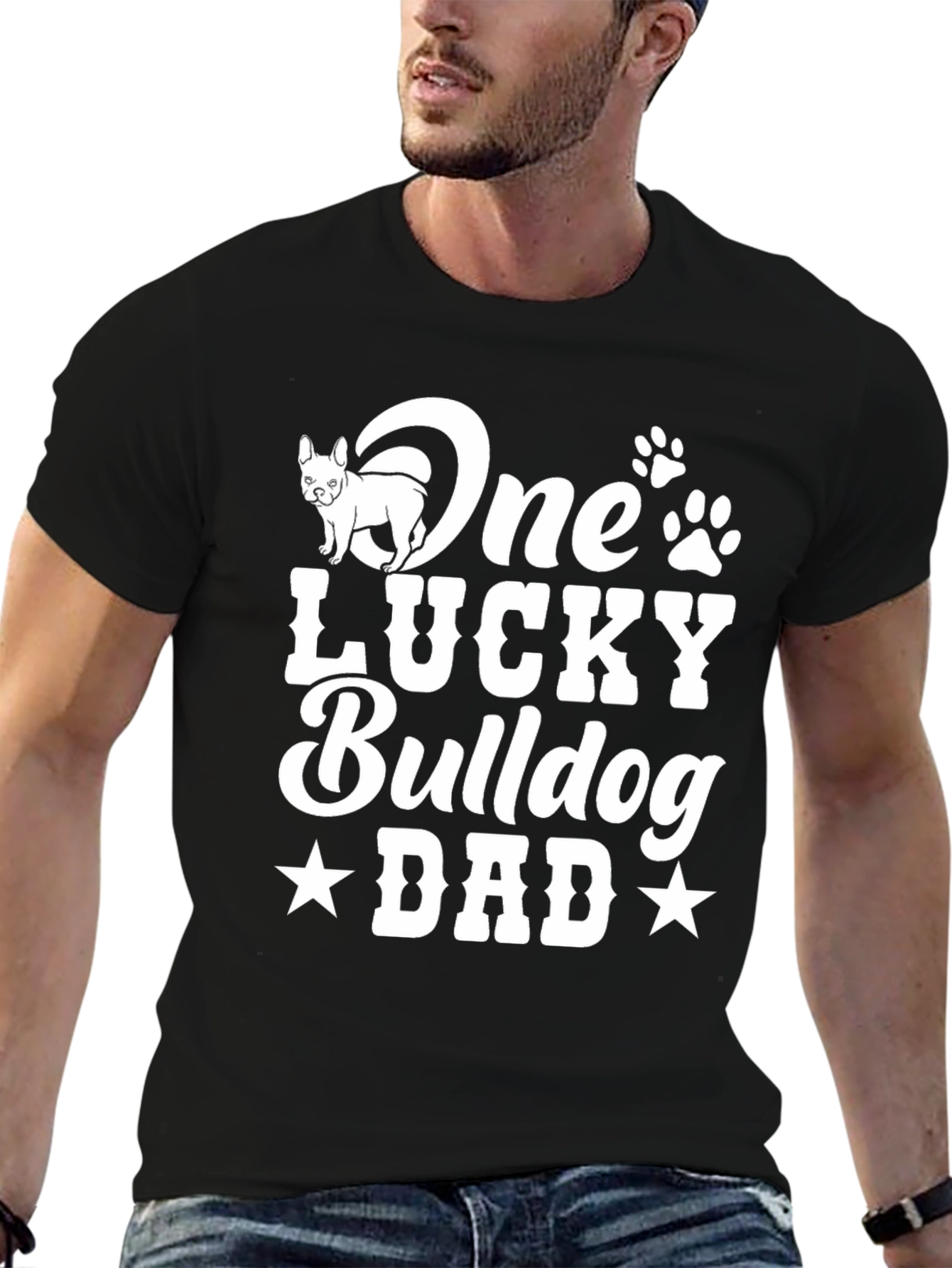 Black One Lucky Bulldog Dad T-Shirt view 6