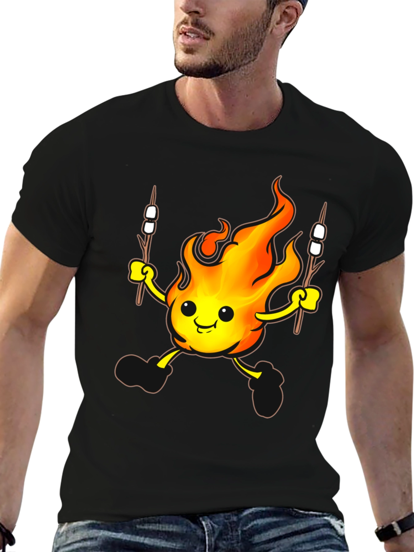 Black Funny Campfire Marshmallow T-Shirt view 6