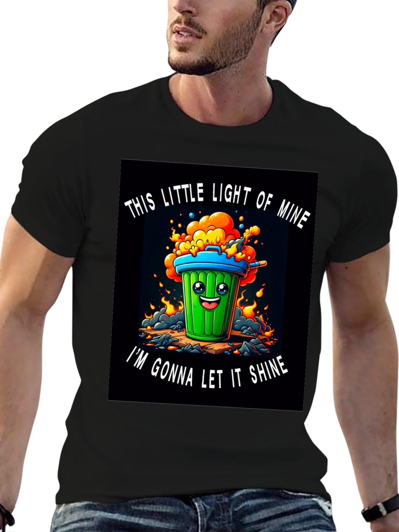 Black Funny Trash Can T-Shirt - Let it Shine! view 6