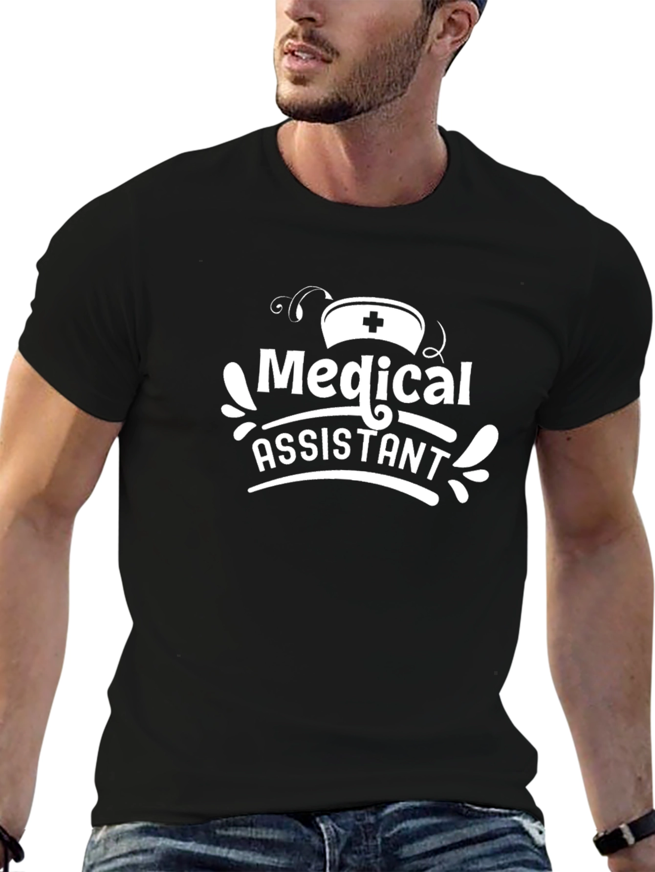 Black Medical Assistant Graphic Tee - Black Cotton Shirt view 6