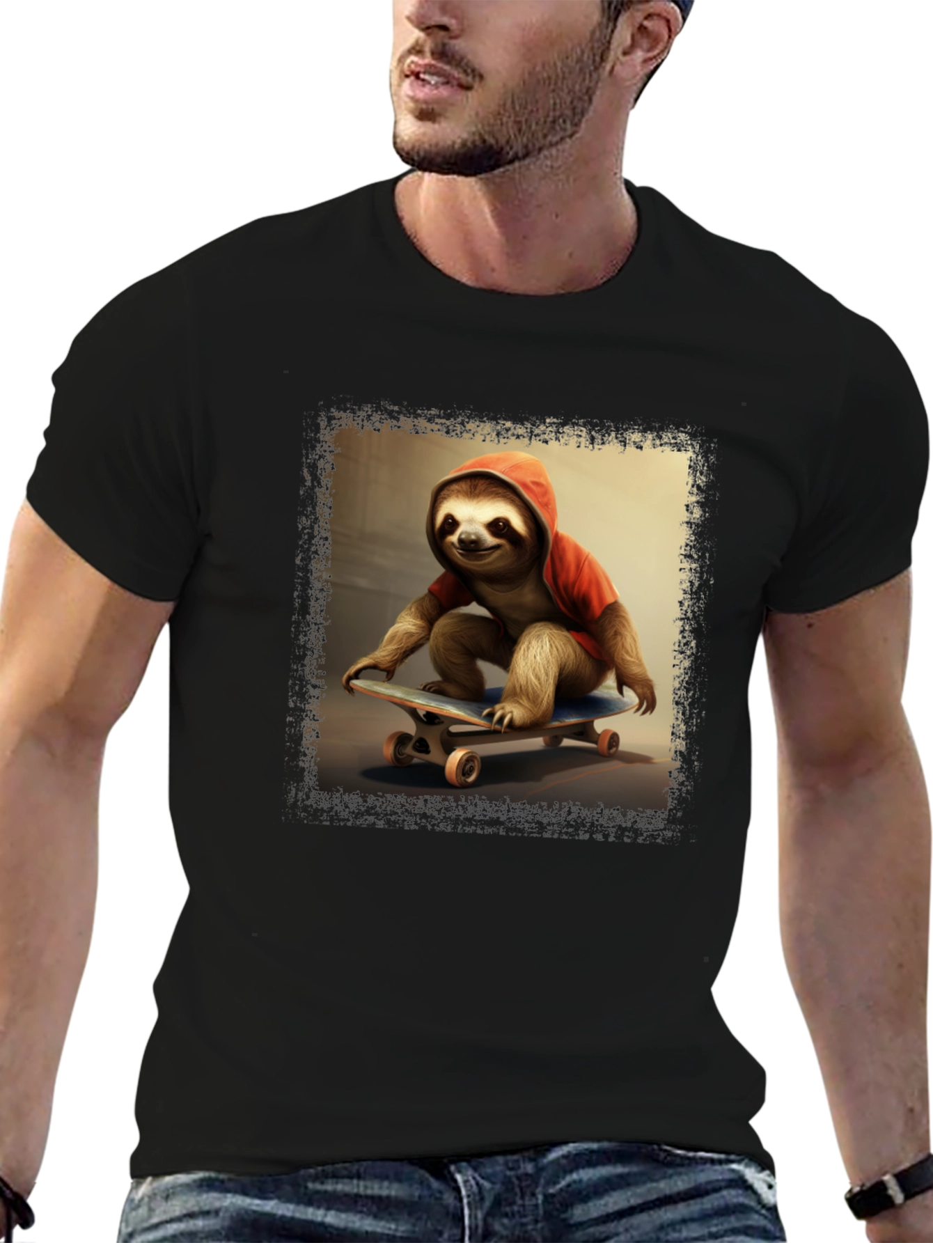Black Sloth Skateboarder T-Shirt - Cool & Unique Design view 6