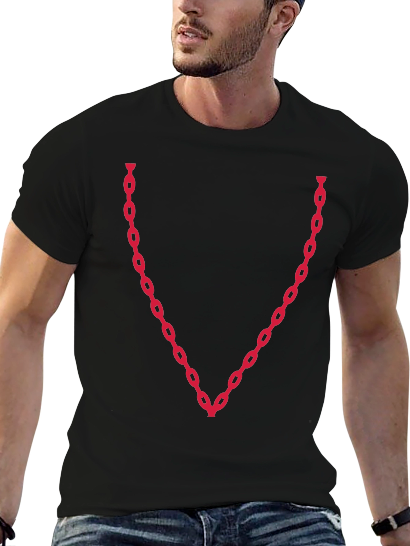 Black Chain V-Neck Graphic Tee - Bold & Stylish view 6