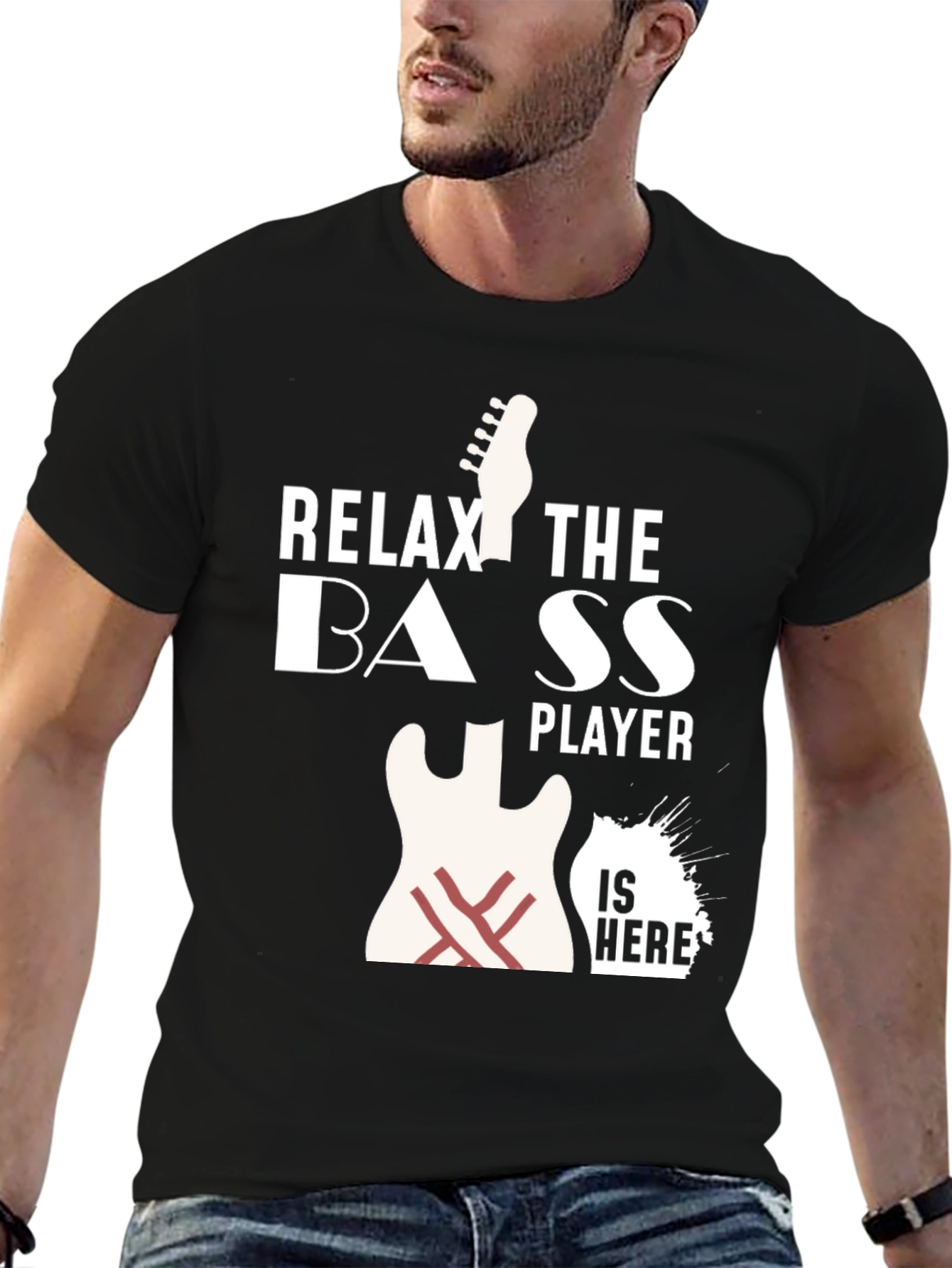 Black Relax Bass Player Is Here T-Shirt view 6