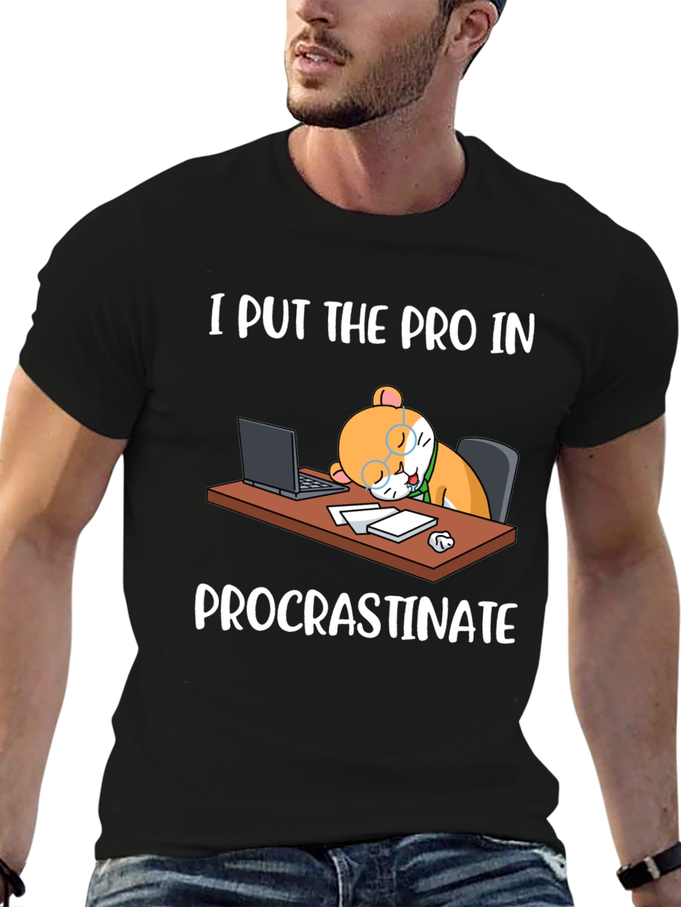 Black Procrastinate Cat T-Shirt view 6