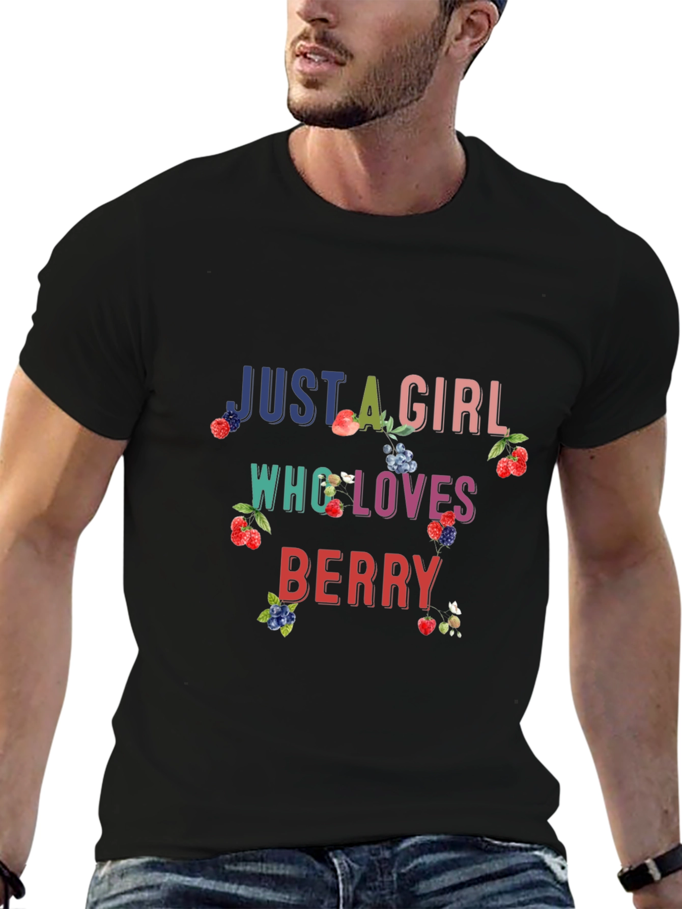 Black Just A Girl Who Loves Berry Black T-Shirt view 6