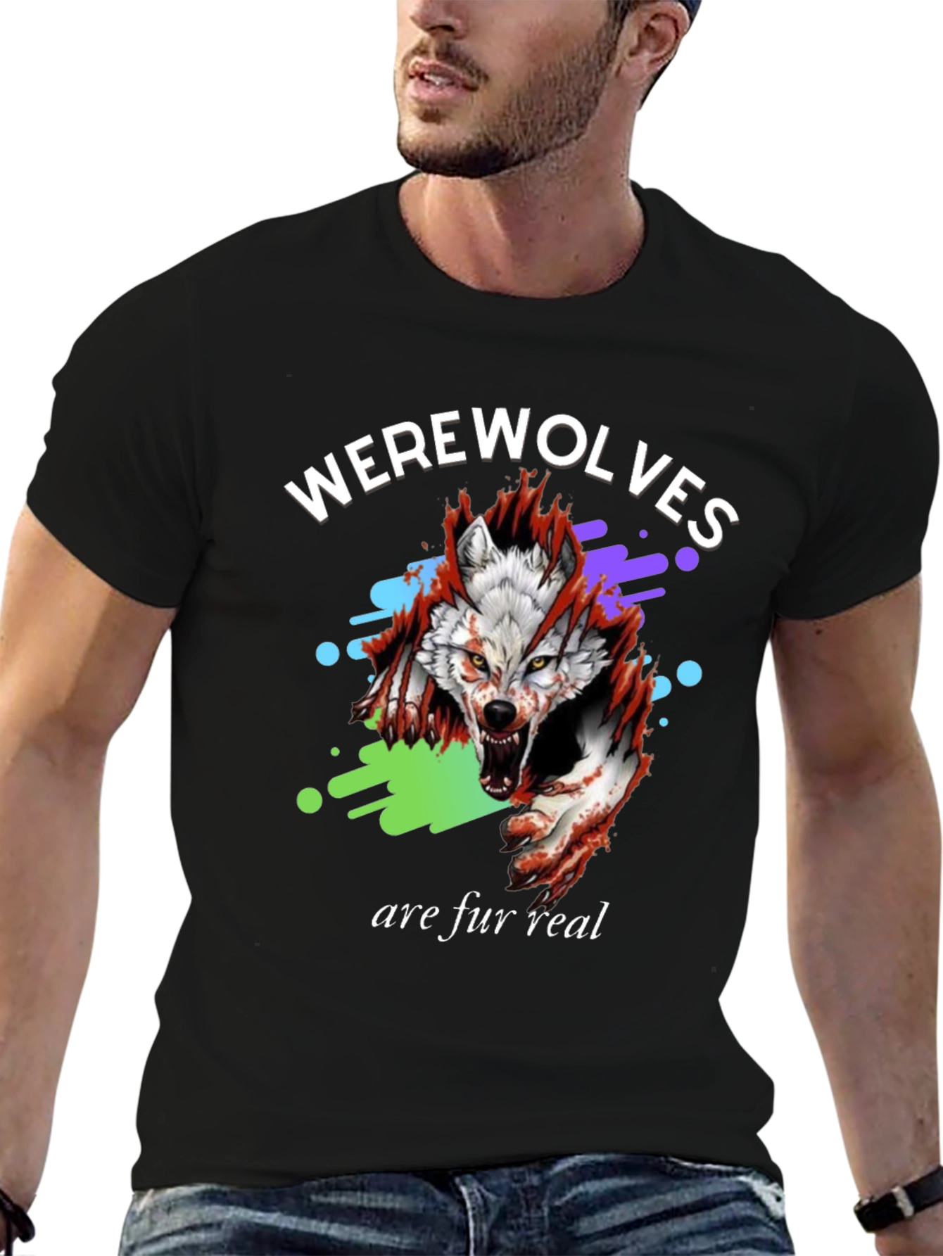 Black Werewolves Are Fur Real Black Graphic T-Shirt view 6