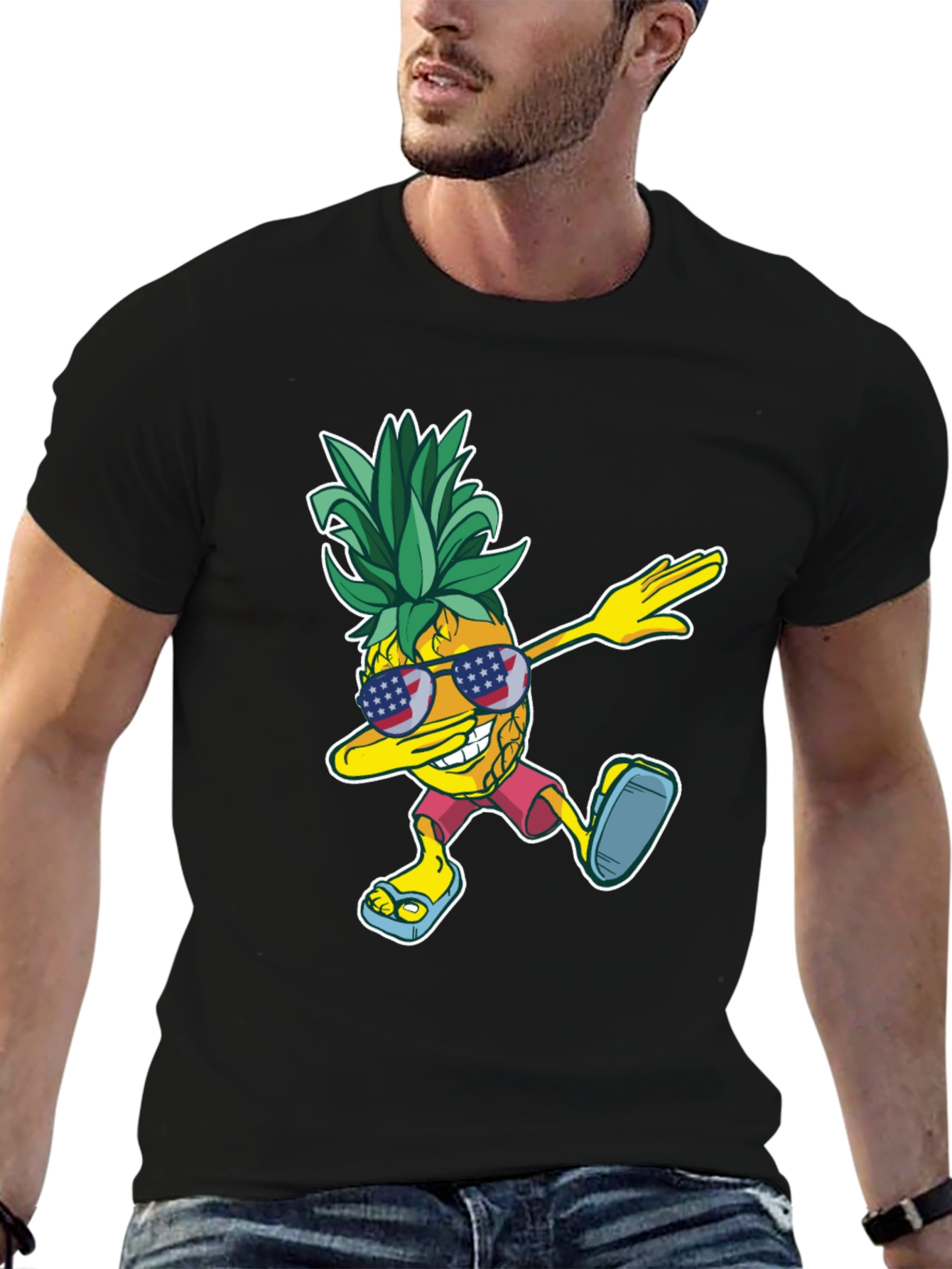 Black Dabbing Pineapple Graphic Tee - Patriotic Summer Style view 6