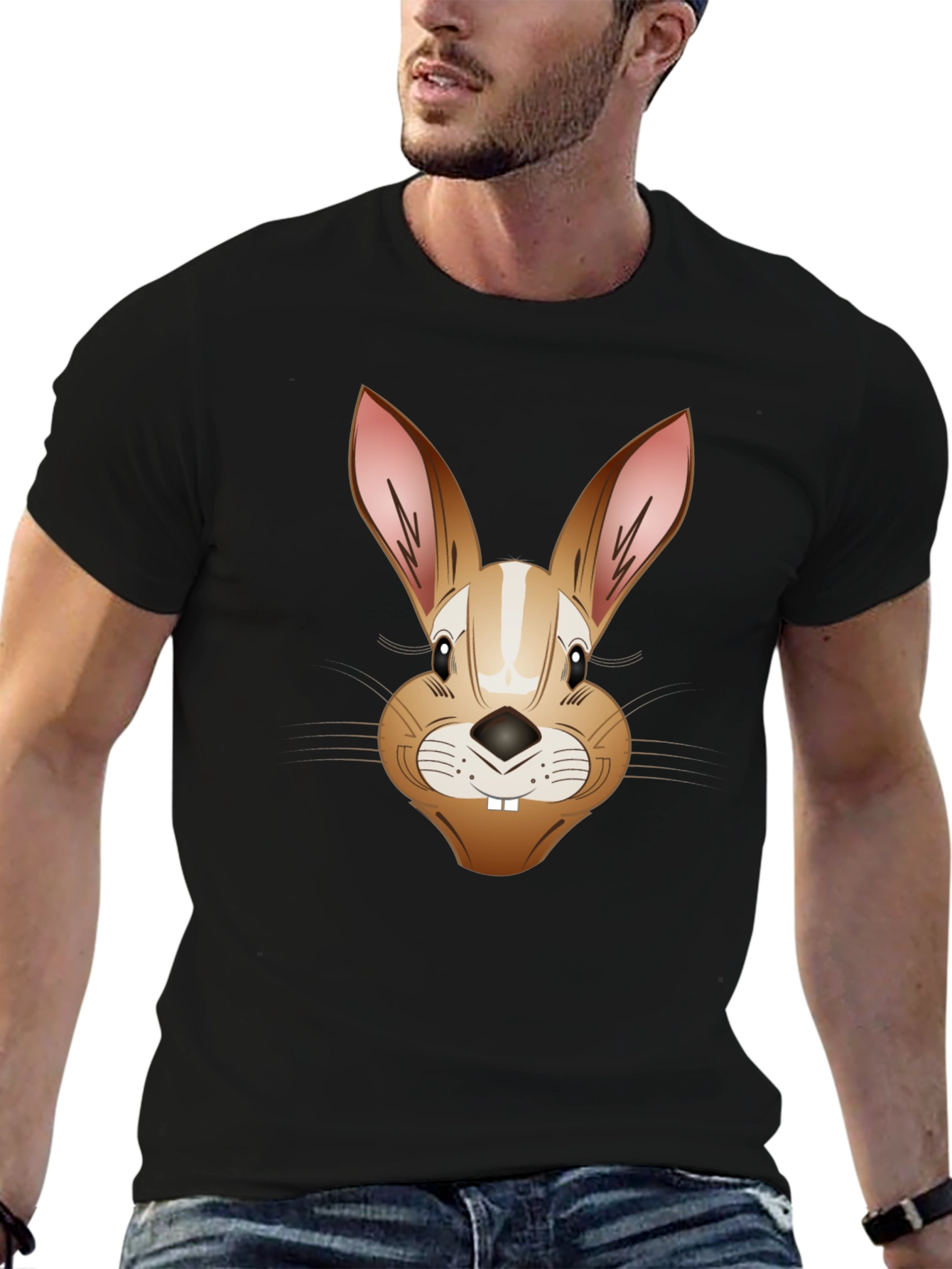 Funny Rabbit Face T-Shirt - Men's Black Tee - 6