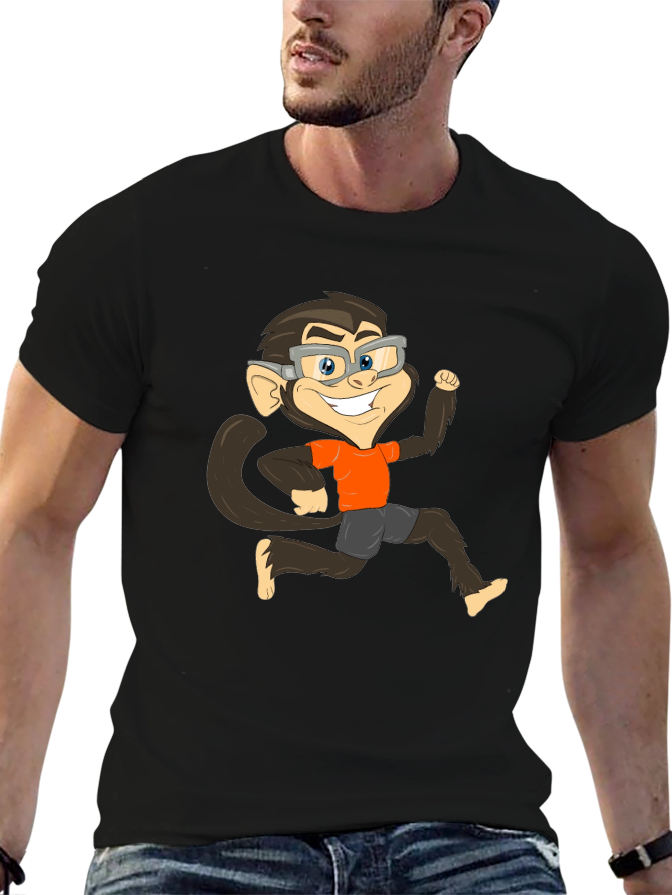 Black Monkey Cartoon Graphic T-Shirt view 6