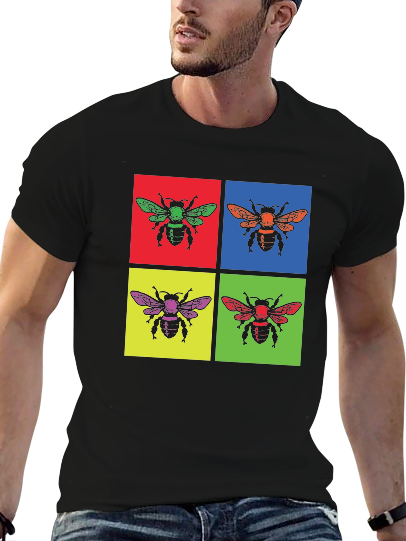 Black Retro Bee Pop Art Graphic Tee view 6