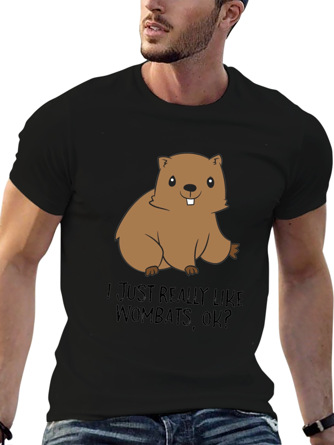 Black Wombat Lover T-Shirt - Cute Cartoon Animal Tee view 6