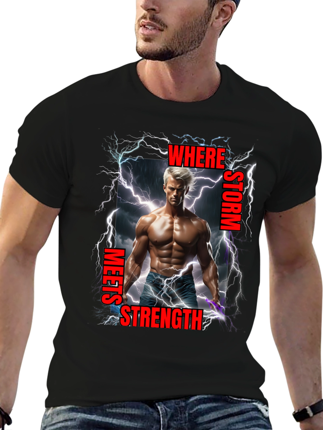 Black Storm Meets Strength Graphic T-Shirt view 6