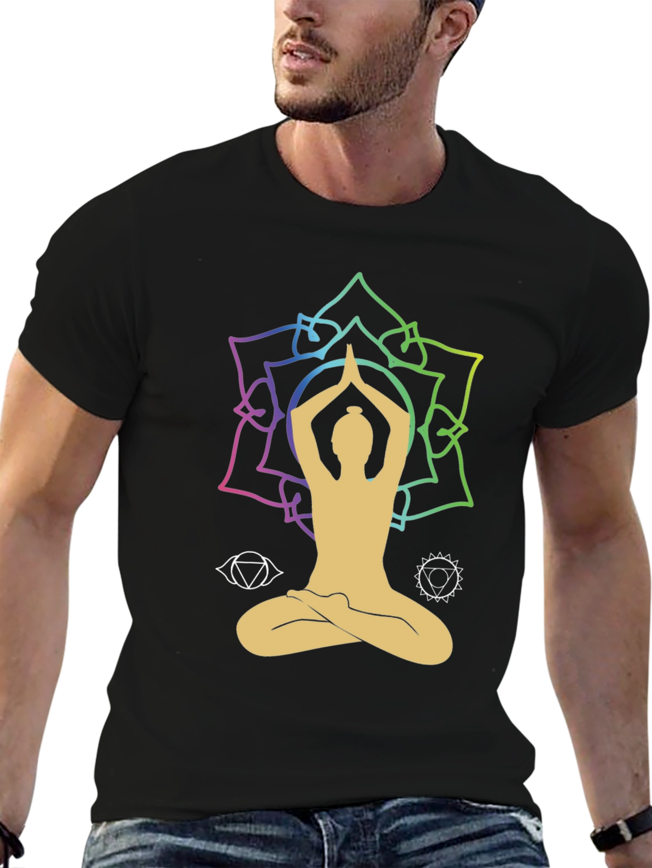 Black Yoga Lotus Chakra T-Shirt view 6