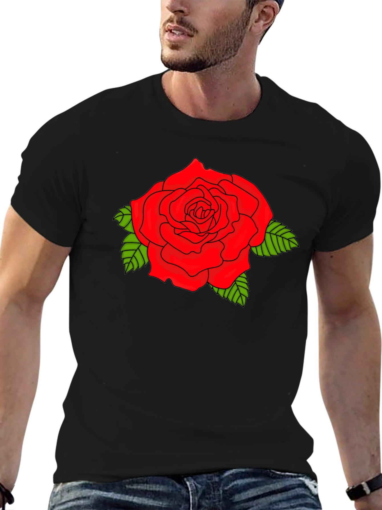 Black Bold Red Rose Graphic Black T-Shirt view 6