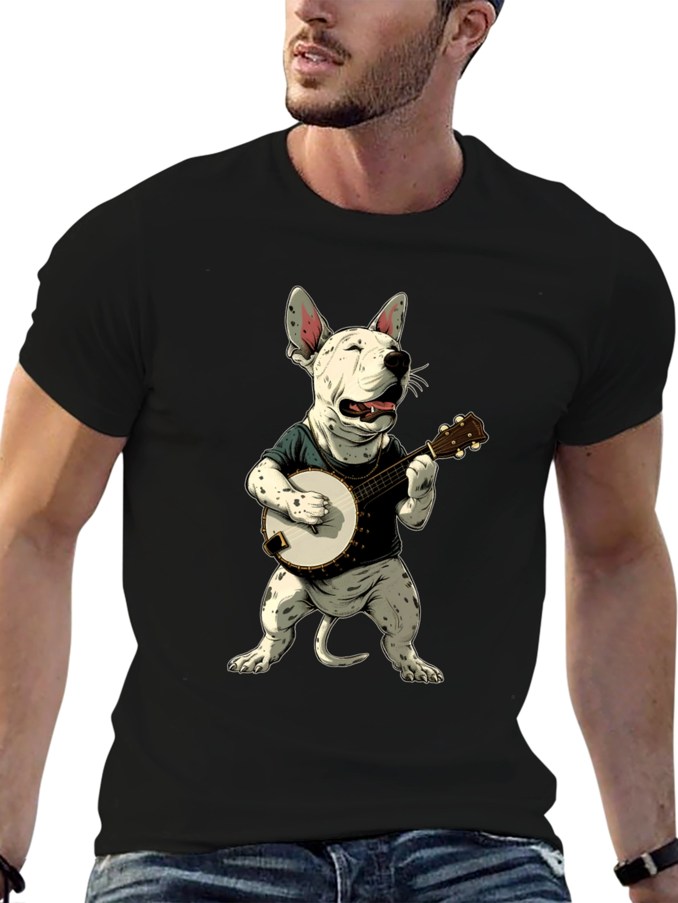 Black Dog Playing Banjo Graphic T-Shirt view 6