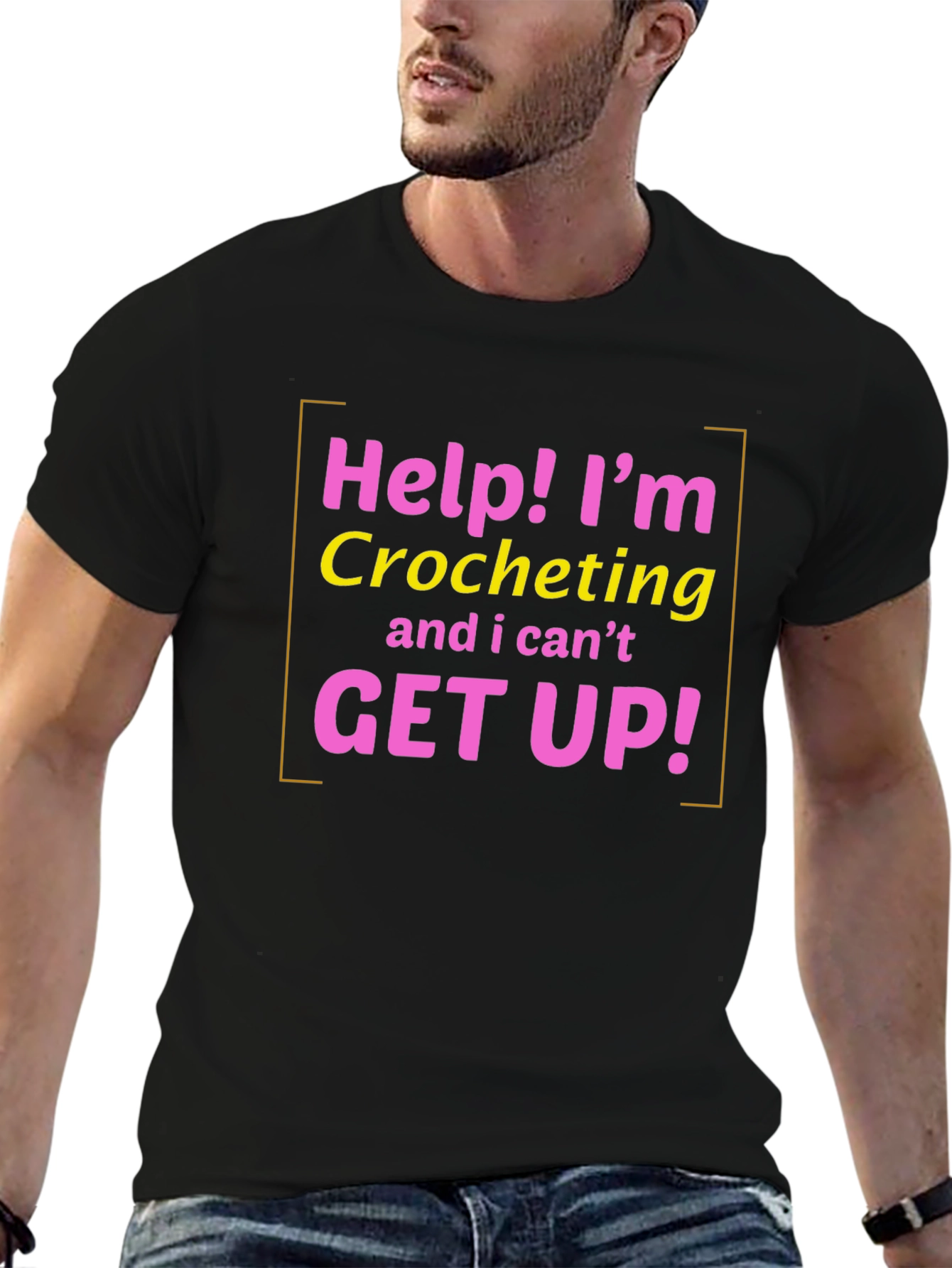 Black Help! I'm Crocheting T-Shirt - Funny Crochet Gift view 6