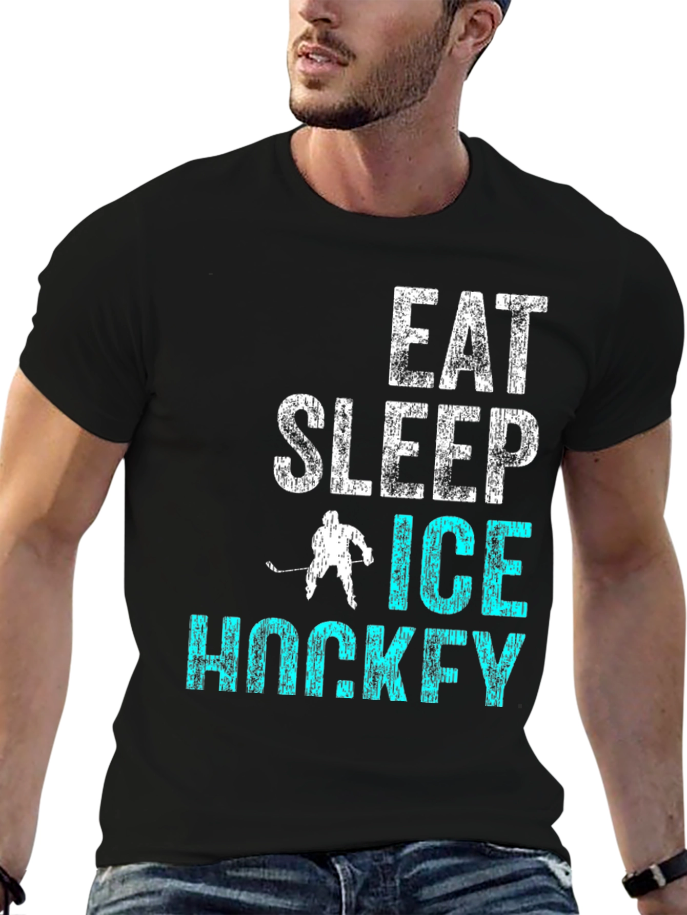 Black Eat Sleep Ice Hockey T-Shirt view 6