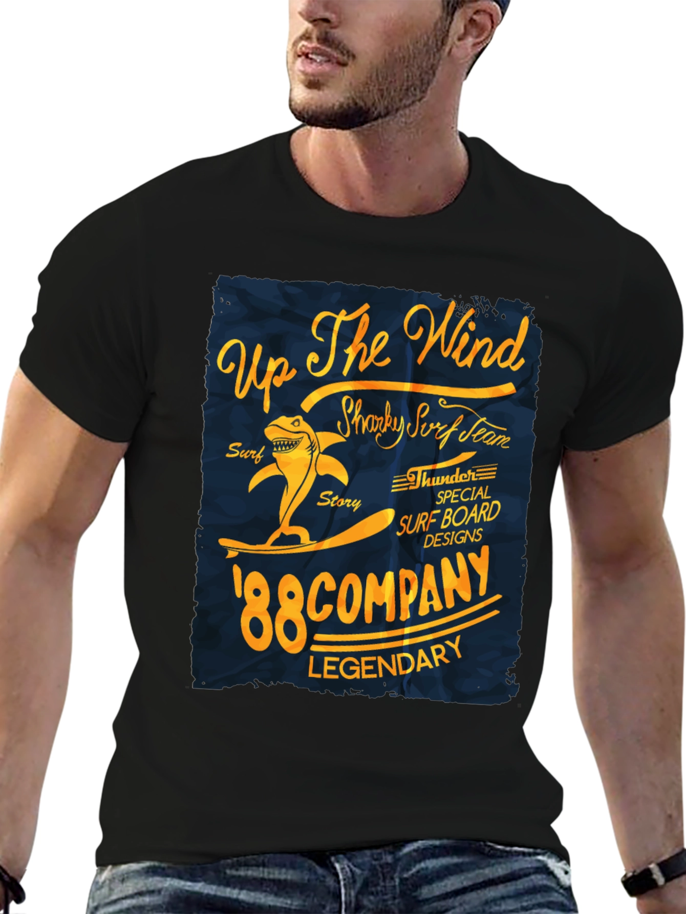 Black Sharky Surf Team T-Shirt: Up The Wind, '88 Company Legendary view 6