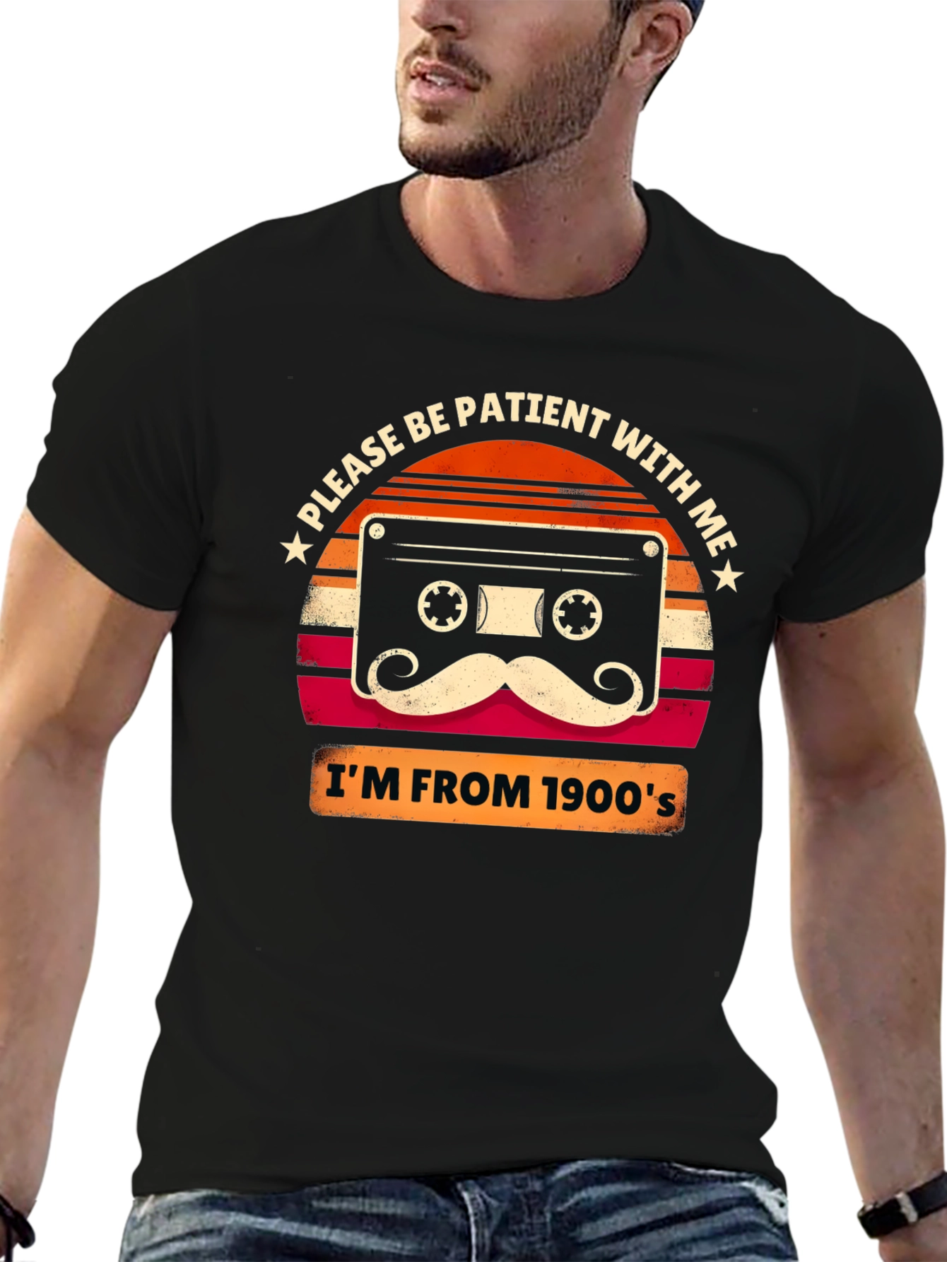 Black Retro Cassette Tape 1900s Graphic T-Shirt view 6