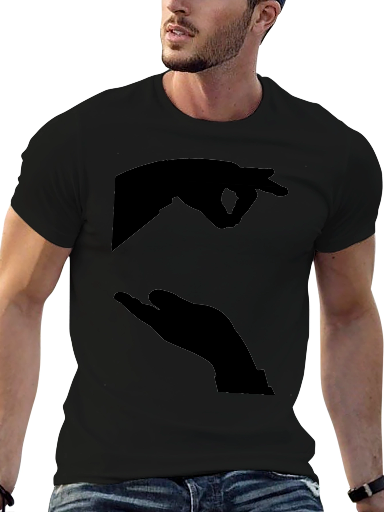 Black Funny Silhouette Hands Black T-Shirt view 6