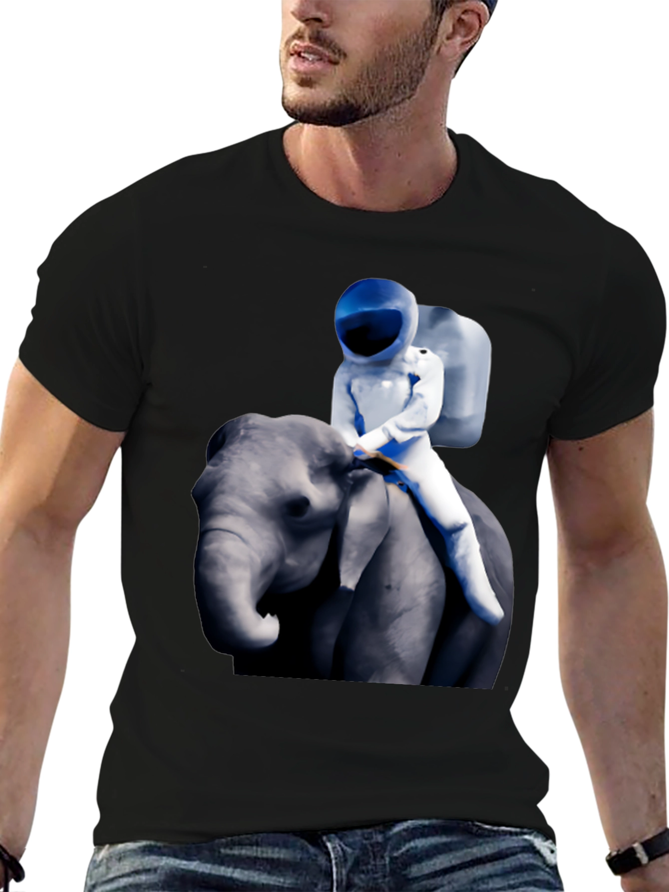 Black Astronaut Riding Elephant Graphic T-Shirt view 6