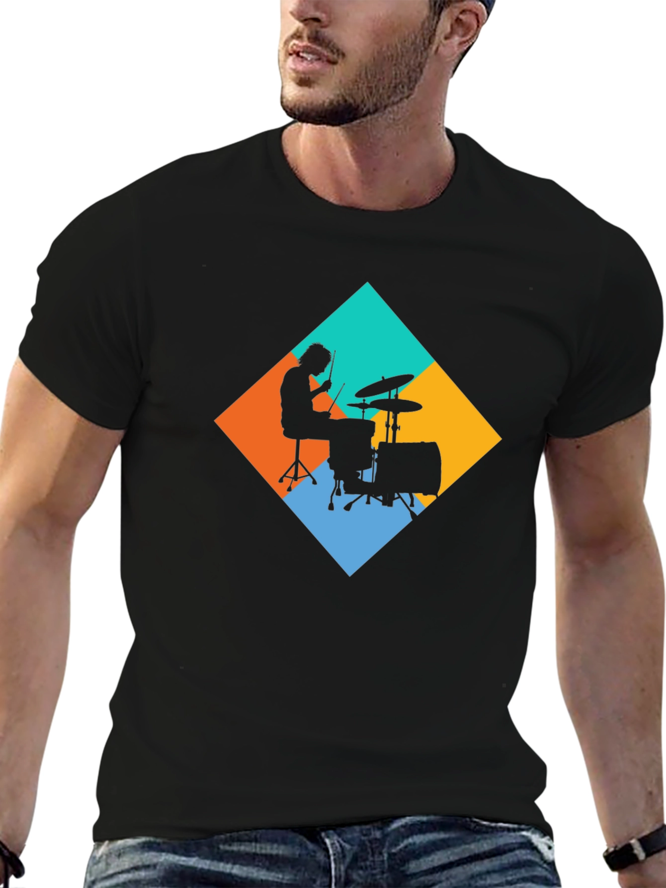 Black Drummer Graphic Tee - Black Cotton Blend T-Shirt view 6