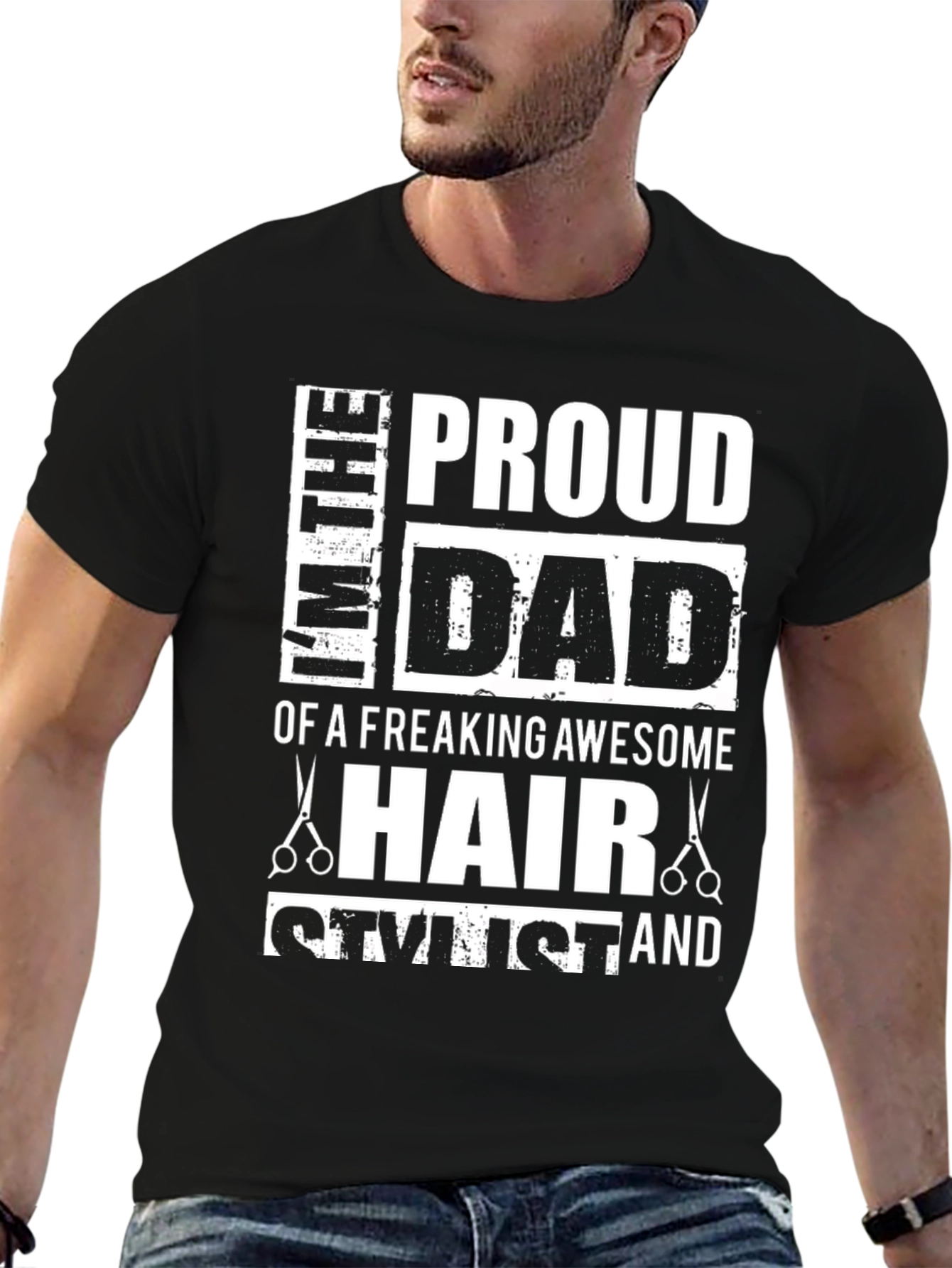 Black Proud Dad Hair Stylist T-Shirt view 6