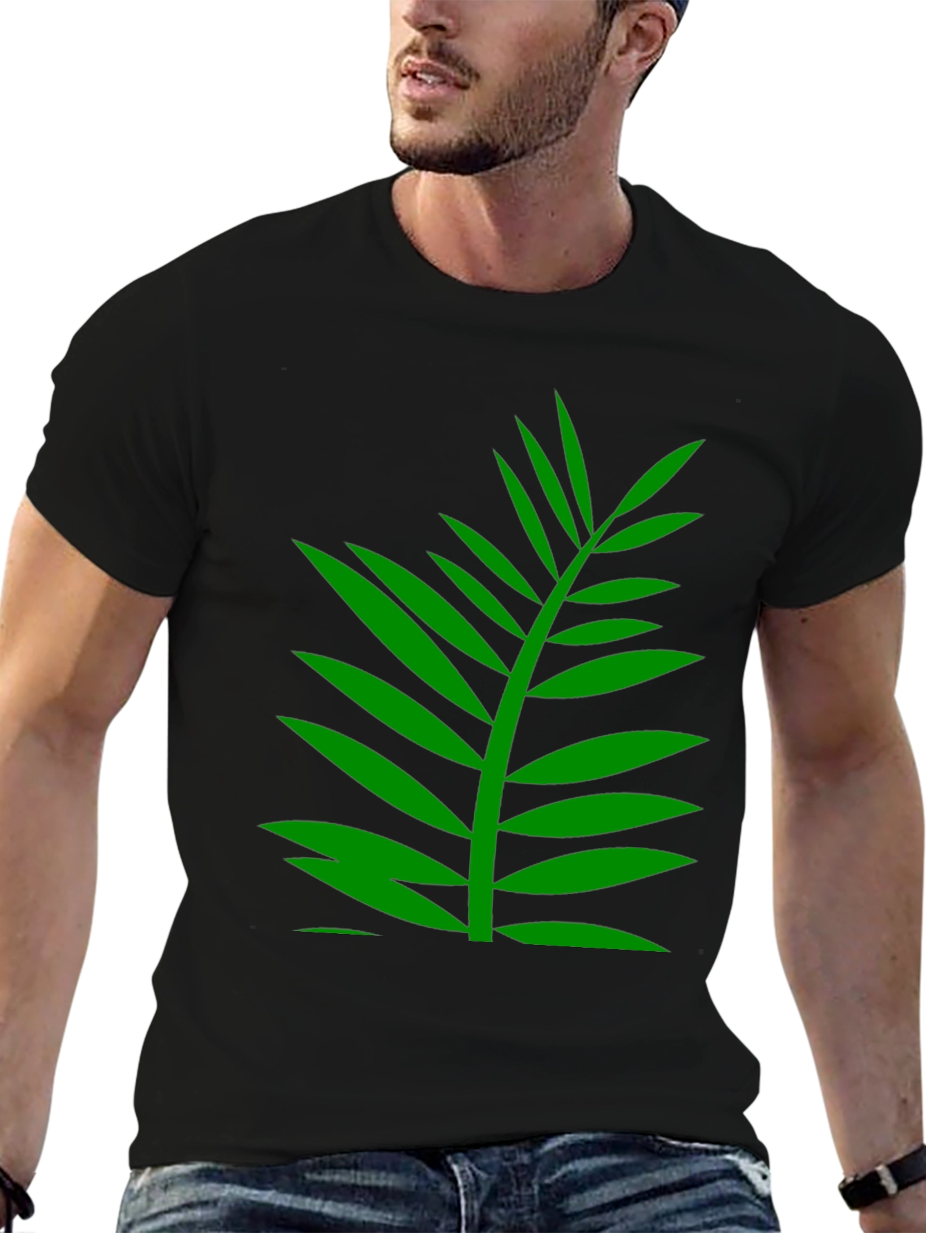 Black Tropical Palm Leaf Graphic T-Shirt - Black view 6