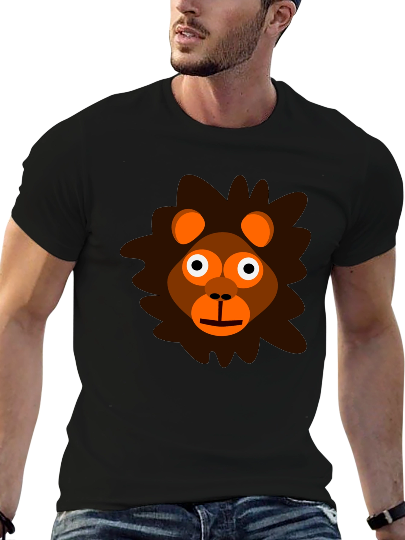 Black Cartoon Lion Graphic Tee - Black Unisex T-Shirt view 6