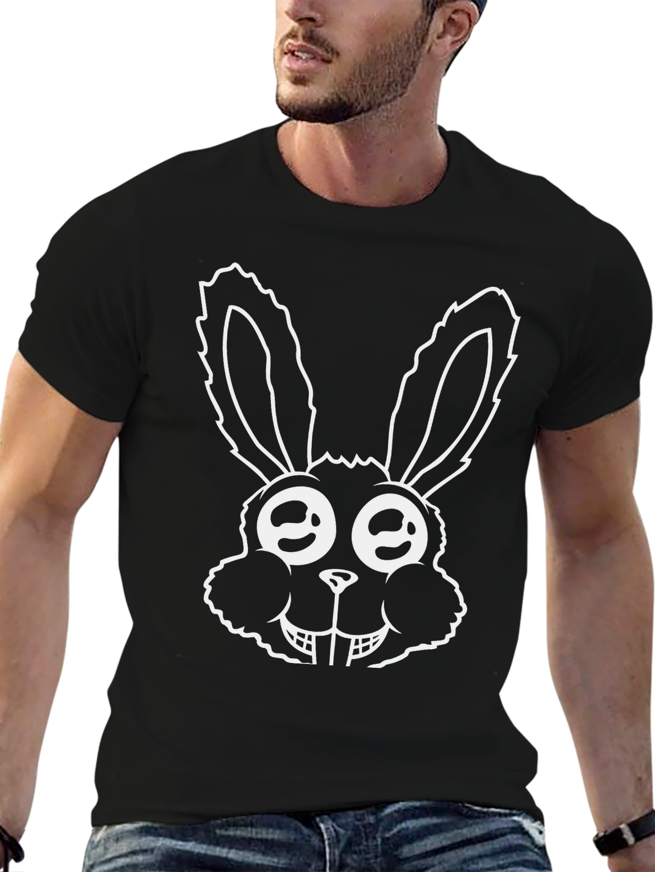 Black Funny Bunny Graphic Tee - Black Cotton T-Shirt view 6