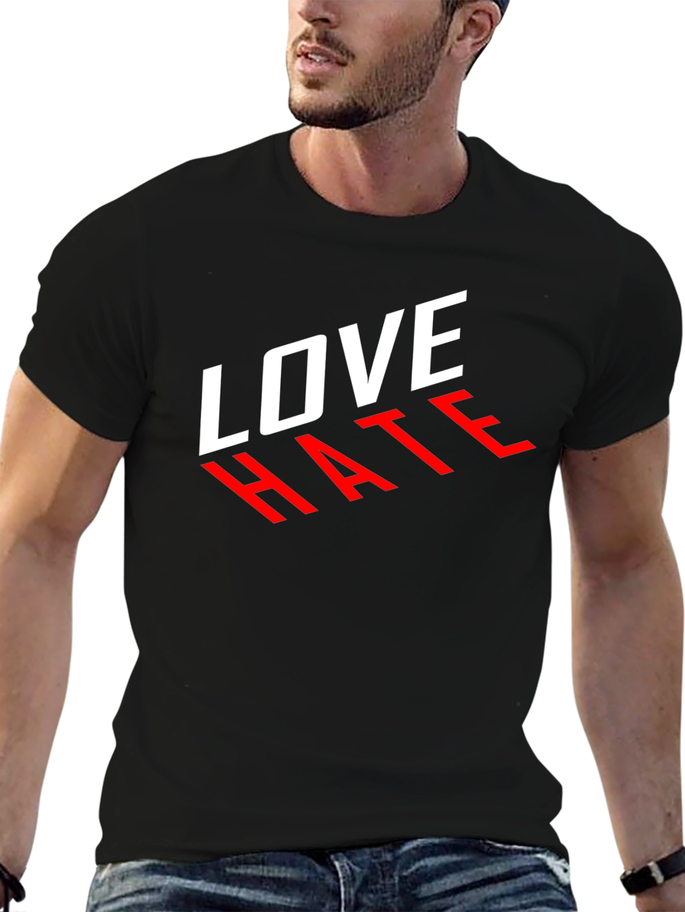 Black Love Hate Graphic Tee - Stylish Contrast Design view 6