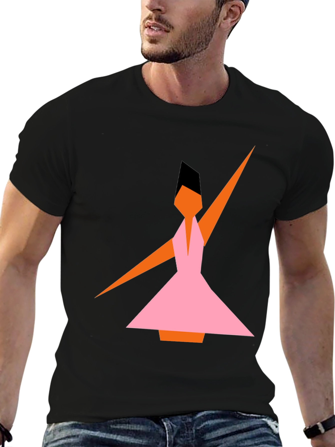 Black Geometric Dance T-Shirt - Abstract Style view 6