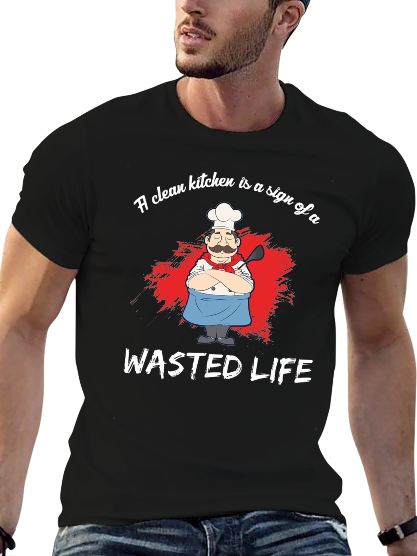 Black Funny Chef Graphic T-Shirt - Wasted Life Kitchen Humor view 6