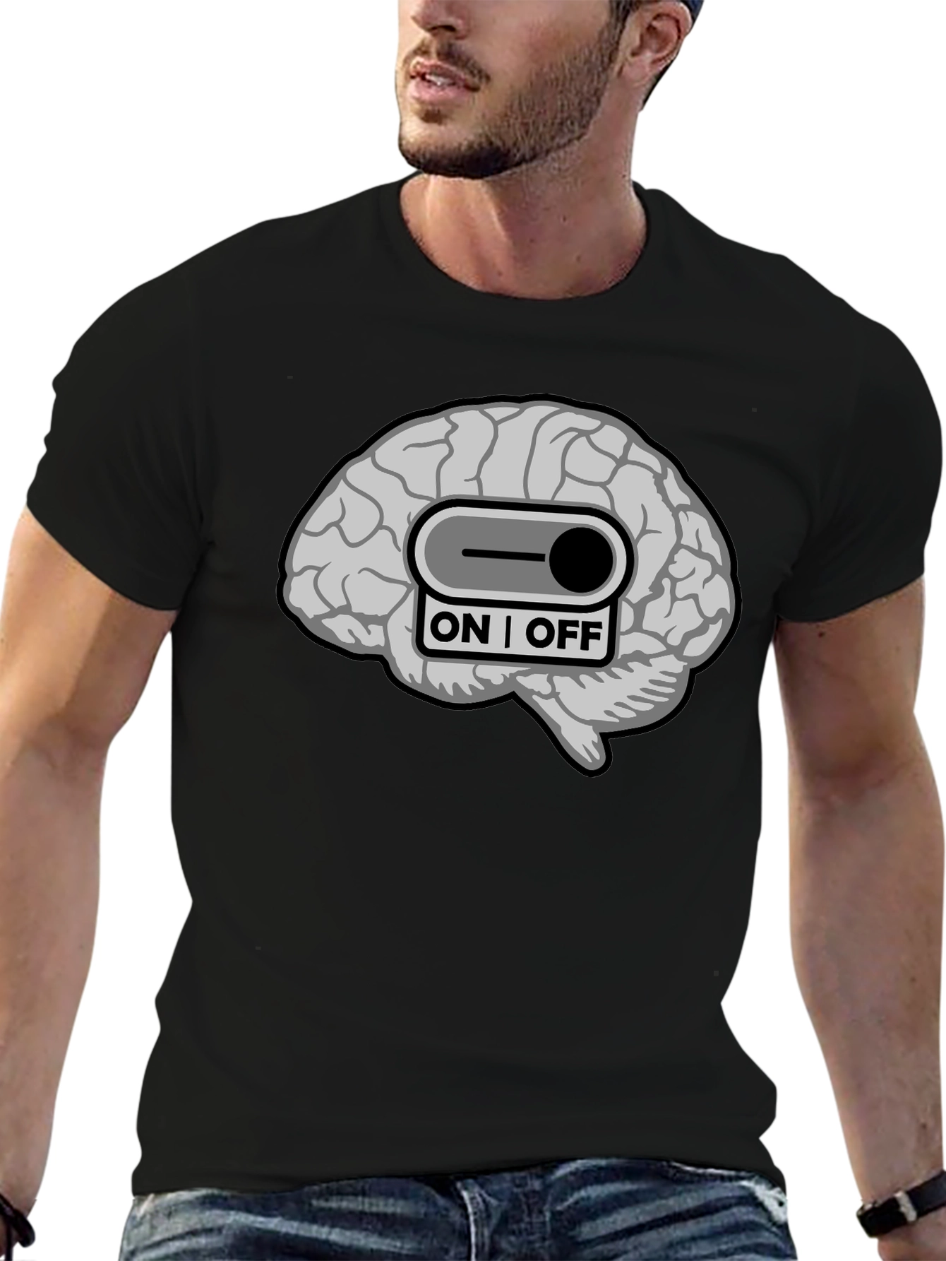 Black Brain On/Off Switch Graphic T-Shirt - Mens view 6