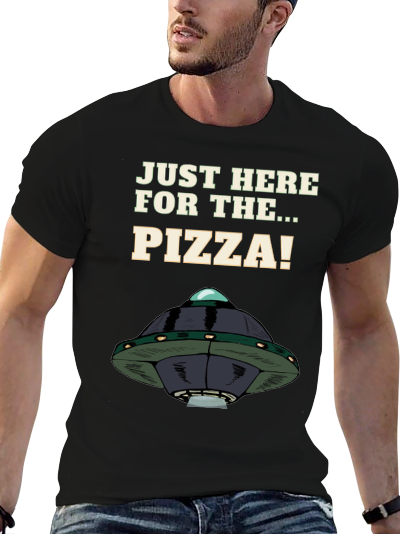 Black Pizza Alien T-Shirt - Funny Graphic Tee view 6