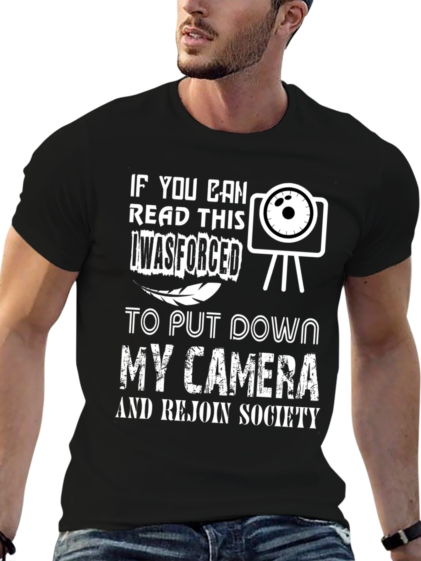 Black Funny Camera T-Shirt - Forced to Put Down My Camera view 6