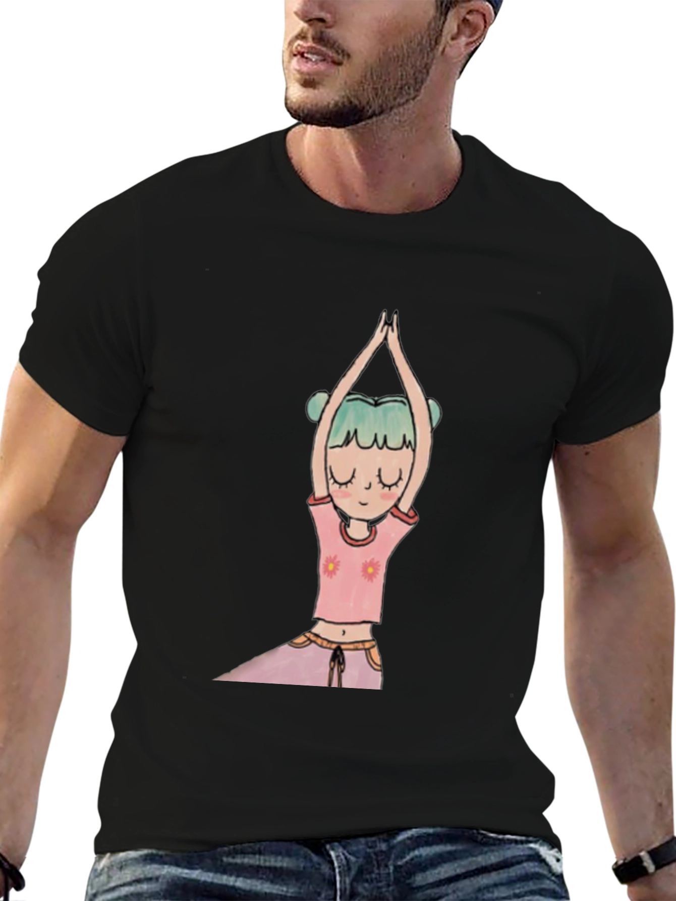 Black Yoga Girl Graphic Tee - Black Cotton Blend view 6