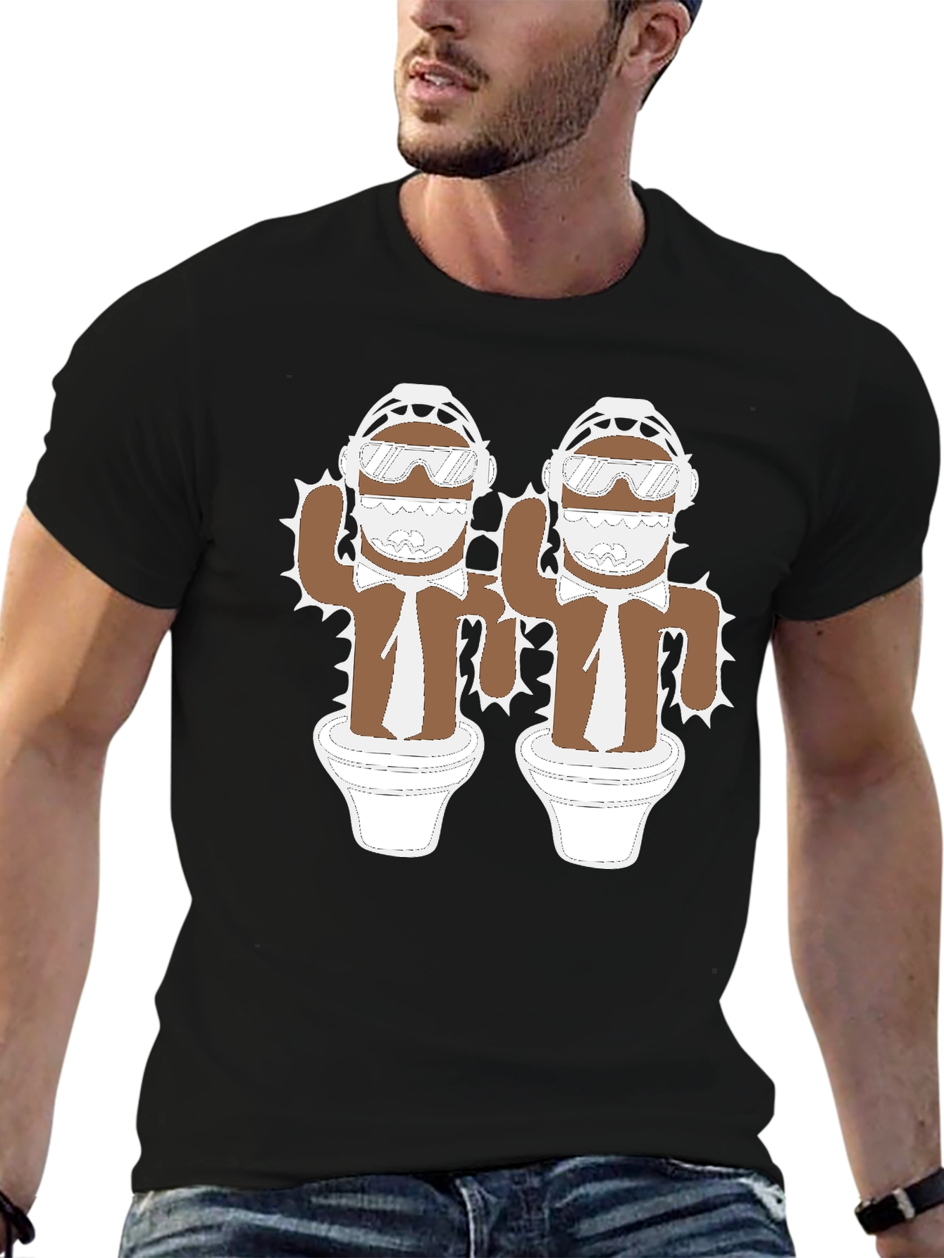 Black Cactus Bros Black T-Shirt - Unique Graphic Tee view 6