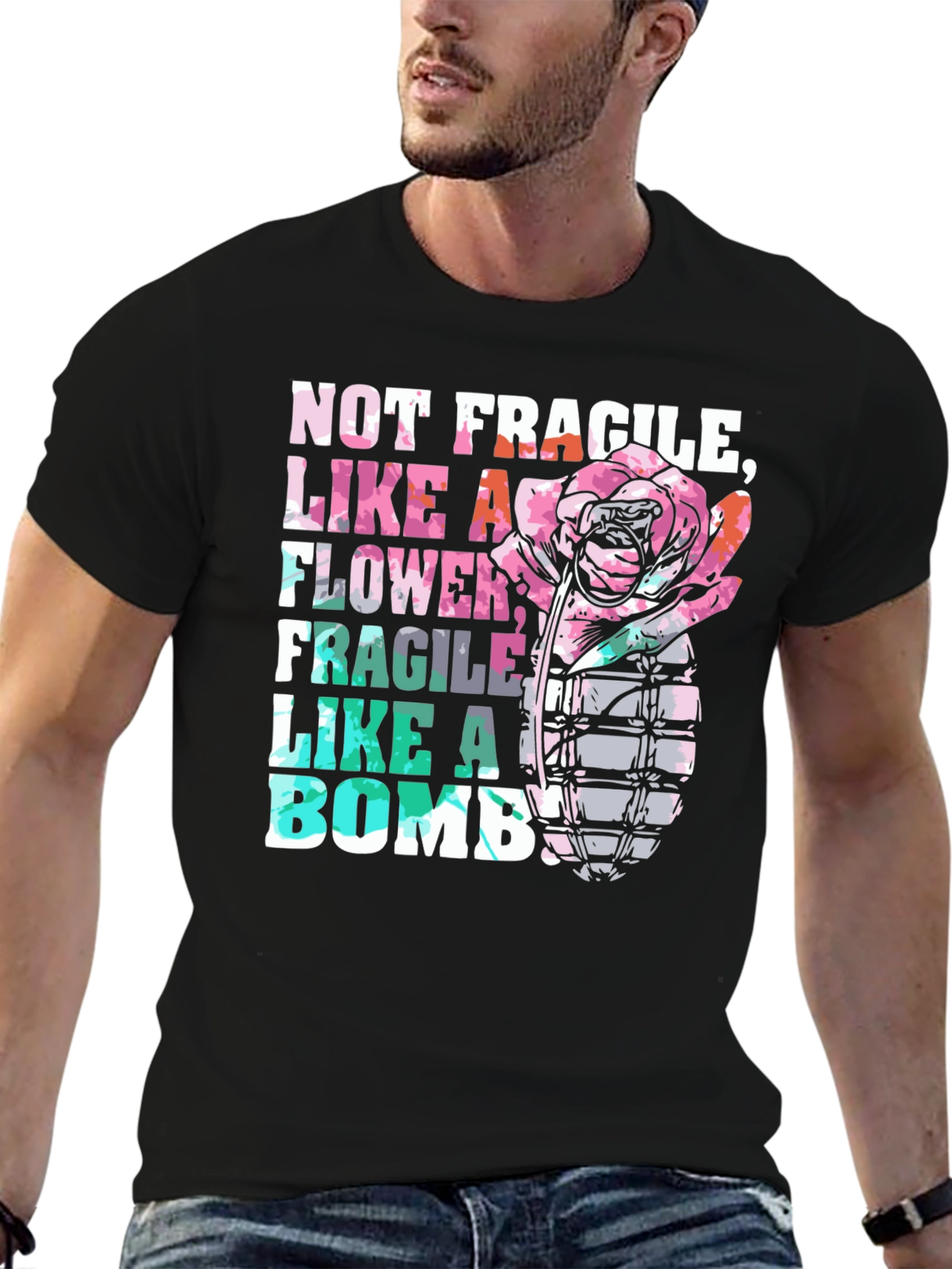 Black Not Fragile Like a Flower Bomb Graphic Tee view 6