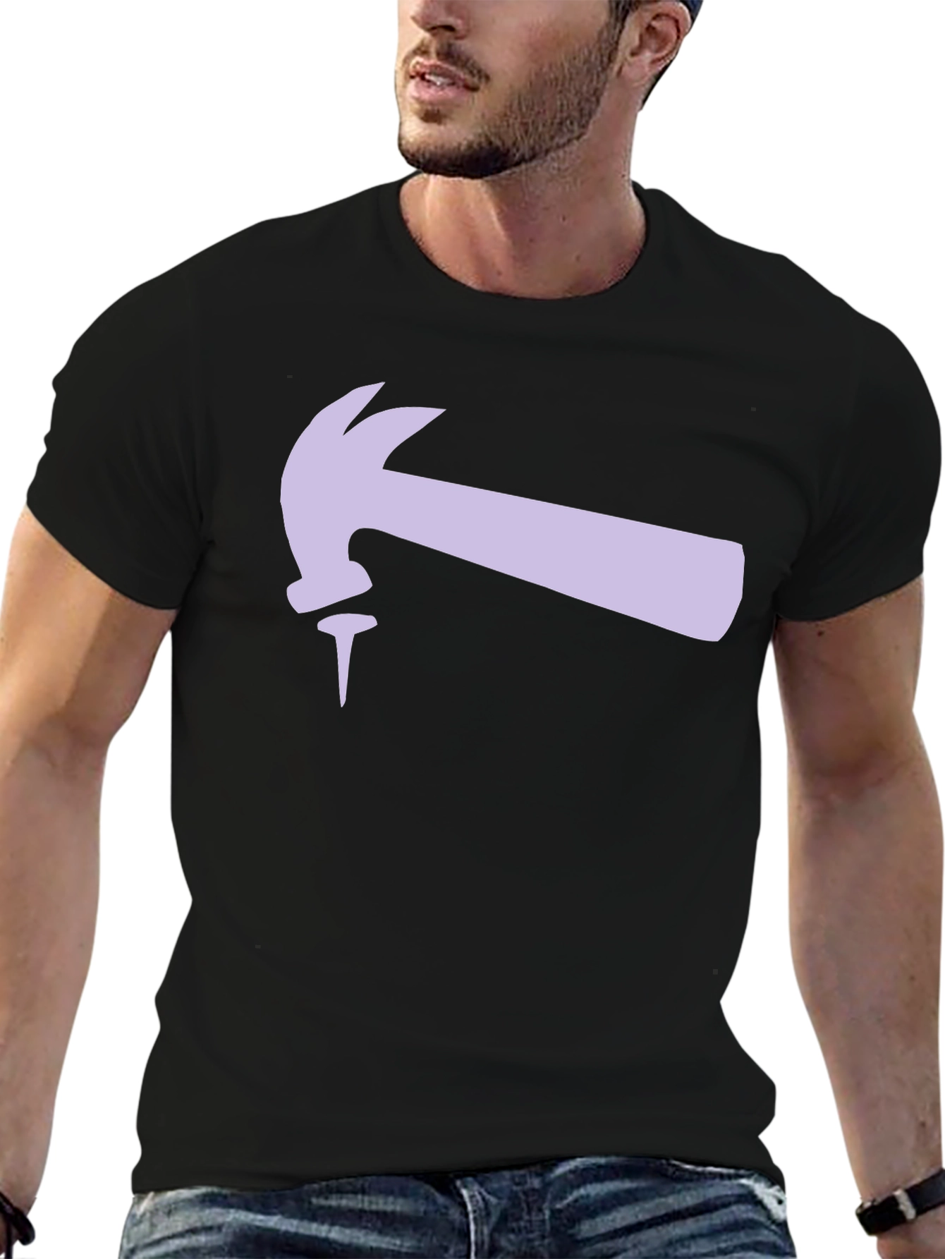 Black Hammer and Nail Graphic Tee - Black Cotton T-Shirt view 6