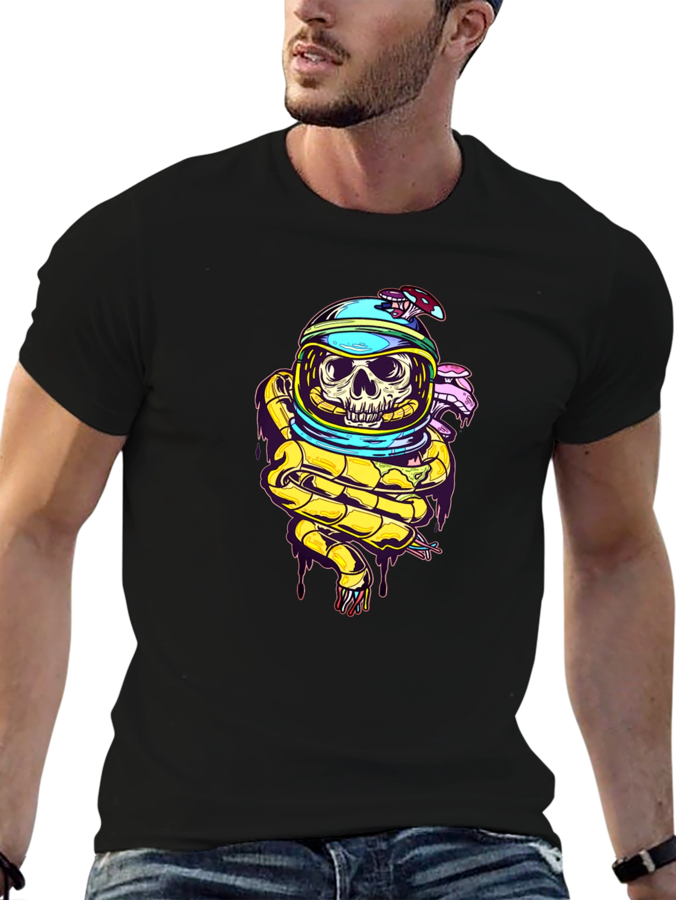 Black Skull Astronaut T-Shirt - Unique Graphic Tee view 6