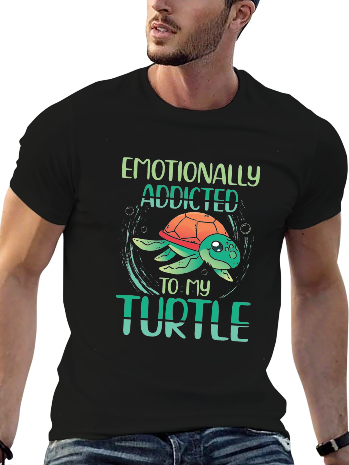 Black Emotionally Addicted to My Turtle Black T-Shirt view 6