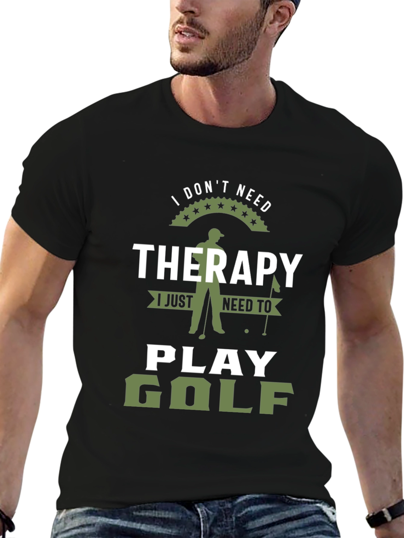 Black Funny Golf Therapy Graphic T-Shirt view 6