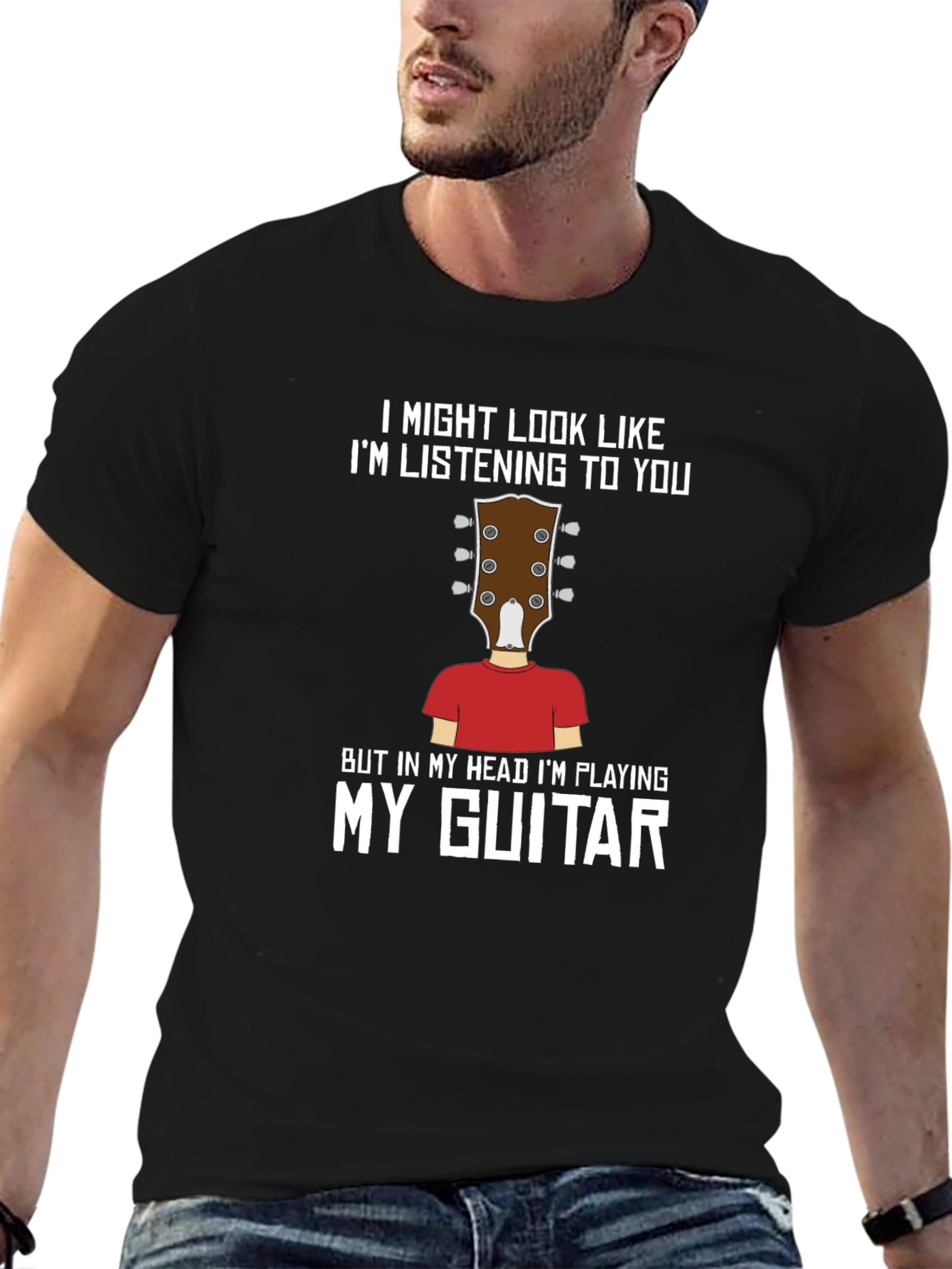 Black I'm Playing My Guitar Funny T-Shirt view 6