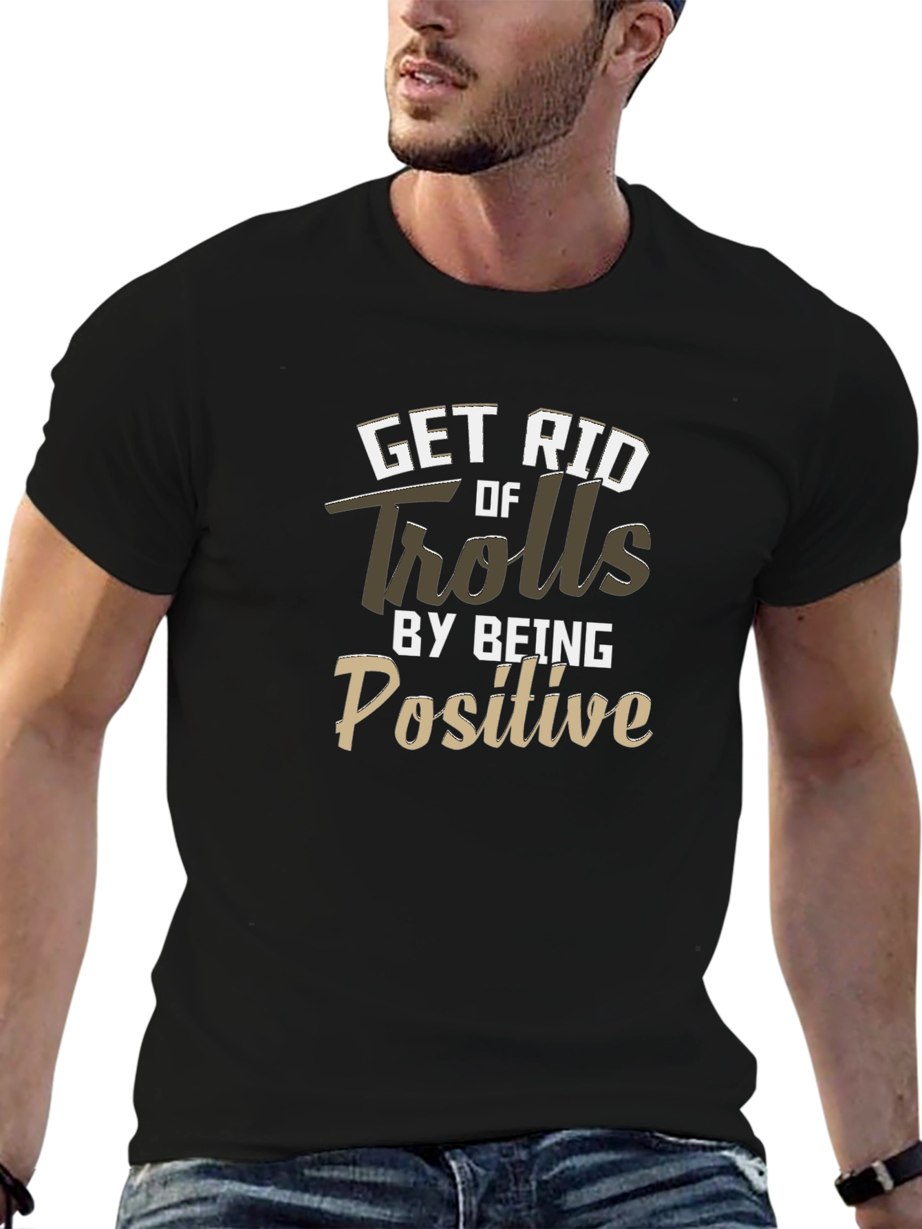 Black Get Rid of Trolls Positive Black T-Shirt view 6