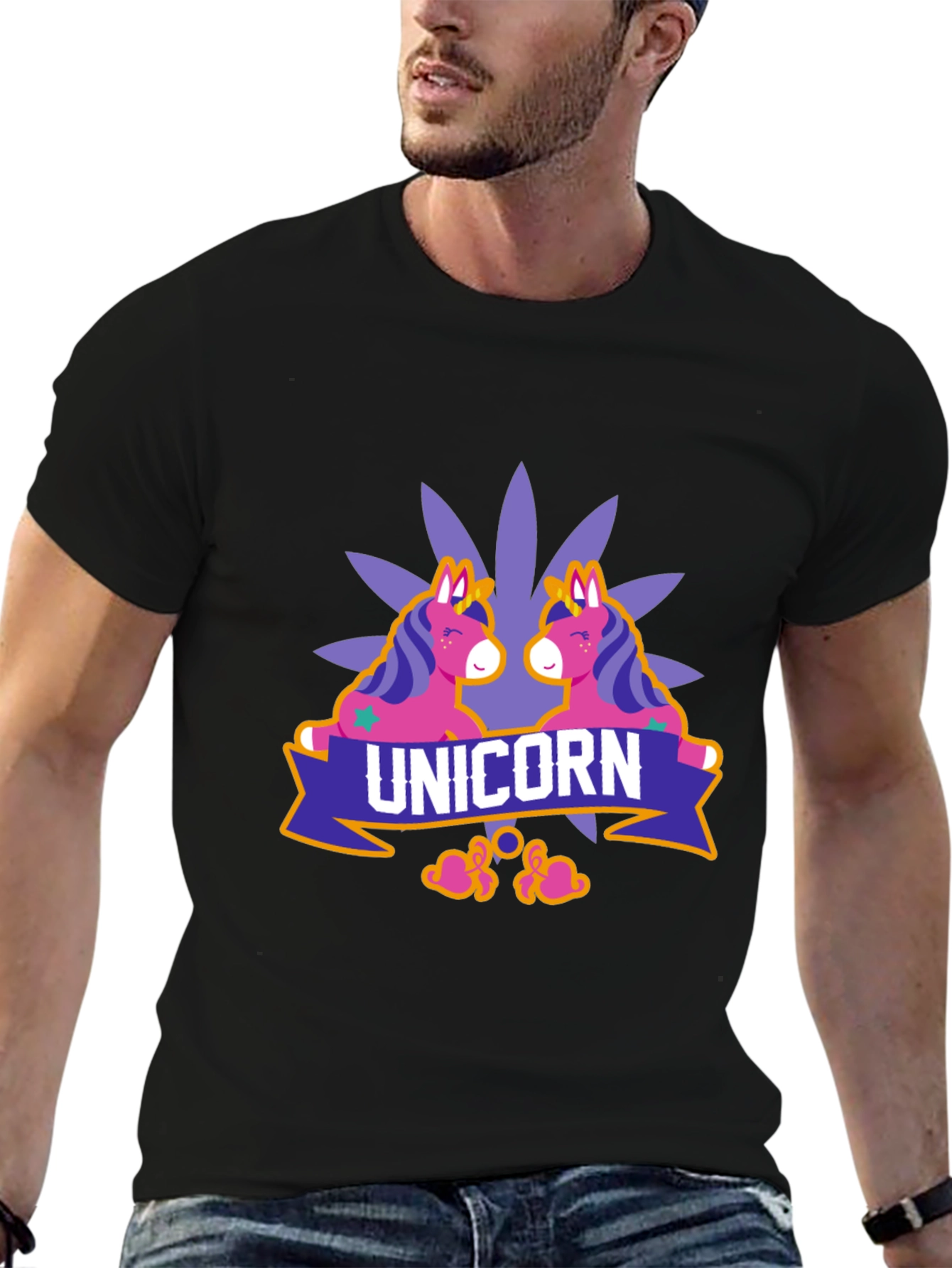 Black Unicorn Graphic Print Black T-Shirt view 6
