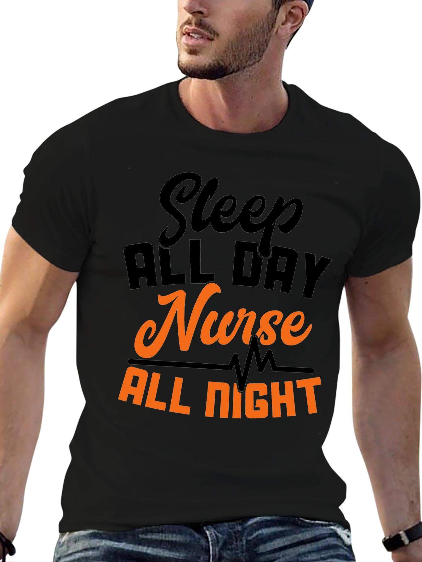 Black Sleep All Day Nurse All Night T-Shirt view 6