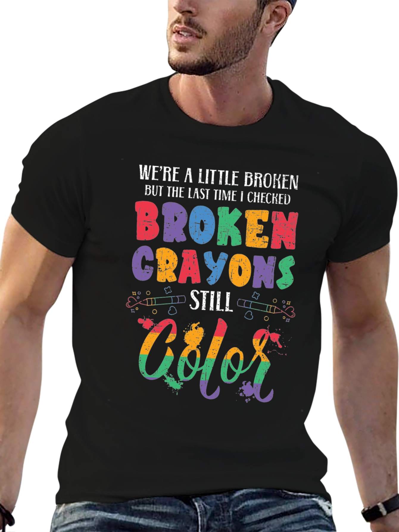 Black Broken Crayons Still Color Graphic T-Shirt view 6