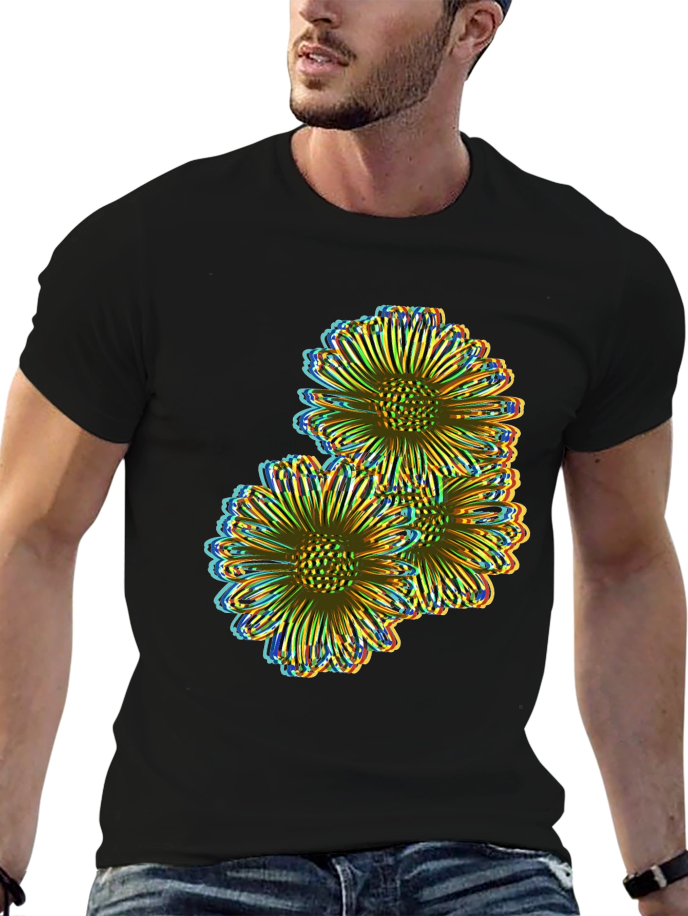 Black Floral Illusion Tee - Bold Graphic Print view 6