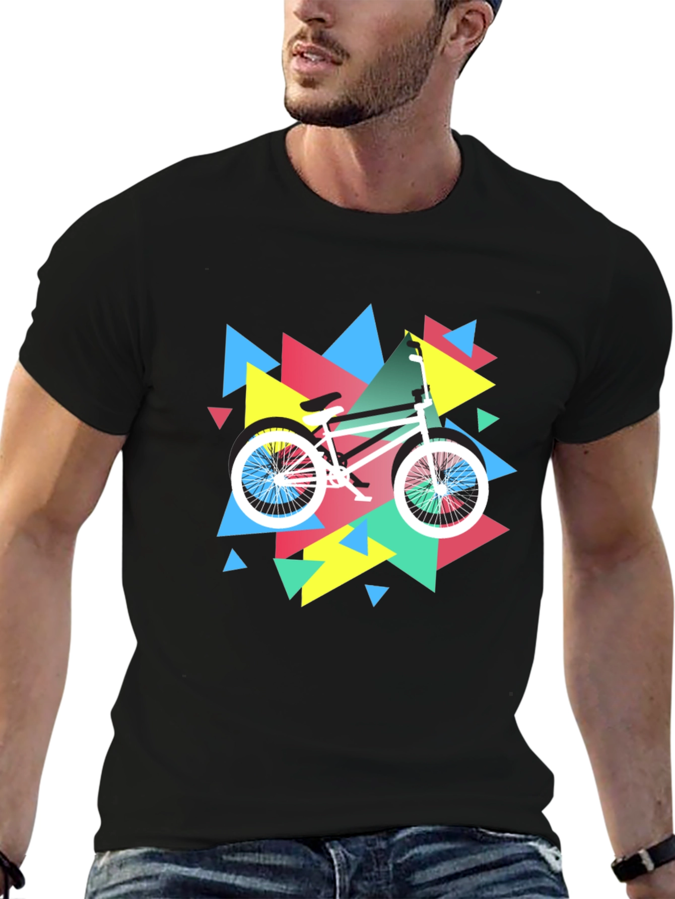 Black Retro Bike Graphic Tee - Black Cotton T-Shirt view 6